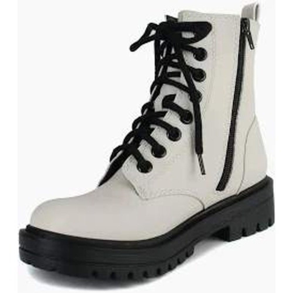 UNR8ED Combat Boots Side Zip Lug Sole Women's 8W Cream Military Platform Grunge